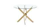JESSICA DINING TABLE FEATURES A GOLD BASE WITH A TRANSPARENT GLASS TOP COMBINING SLEEK MODREN DESIGN 120X75CM