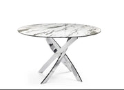 JESSICA DINING TABLE FEATURES A WHITE MARBLE EFFECT GLASS TOP COMBINING ELEGNACE 100X75CM