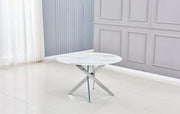 JESSICA DINING TABLE FEATURES A WHITE MARBLE EFFECT GLASS TOP COMBINING ELEGNACE 100X75CM
