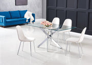MESA DE COMEDOR RECTANGULAR JESSICA CON BASE PLATEADA Y TAPA DE CRISTAL TRANSPARENTE 150X90X75CM