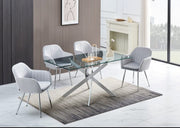MESA DE COMEDOR RECTANGULAR JESSICA CON BASE PLATEADA Y TAPA DE CRISTAL TRANSPARENTE 150X90X75CM
