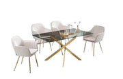 MESA DE COMEDOR RECTANGULAR JESSICA CON BASE DORADA Y TABLERO DE CRISTAL TRANSPARENTE 150X90X75CM