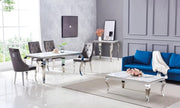 BAROQUR DINING TABLE FEATURES A SILVER BASE A WHITE MARBLE EFFECT TOP COMBINING CLASSIC ELEGNACE 180X90X75CM