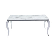 BAROQUR DINING TABLE FEATURES A SILVER BASE A WHITE MARBLE EFFECT TOP COMBINING CLASSIC ELEGNACE 180X90X75CM