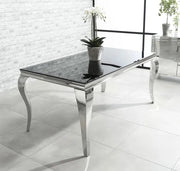 BAROQUE DINING TABLE WITH BLACK MARBLE TOP AND SILVER FEETS MEASURING 180X90X75CM