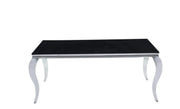 BAROQUE DINING TABLE FEATURES  A SILVER BASE WITH A BLACK TOP COMBINING CLASSIC ELEGANCE WITH BOLD MODREN STYLE 180X90X75CM