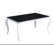 BAROQUE DINING TABLE FEATURES  A SILVER BASE WITH A BLACK TOP COMBINING CLASSIC ELEGANCE WITH BOLD MODREN STYLE 180X90X75CM