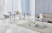 KENSY DINING TABLE FEATURES A SILVER BASE WITH A TRANSPARENT GLASS TOP COMBINING SLEEK MODREN DESIGN AND ELEGANCE 180X90X75CM