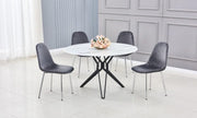 LA MESA DE COMEDOR ELECTRA CUENTA CON UNA TAPA EFECTO MÁRMOL BLANCO Y PATAS DE METAL NEGRO QUE COMBINAN ELEGANCIA MODERNA Y DURABILIDAD. 120X75CM