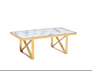 LEVANTO DINING TABLE FEATURES A GOLD BASE WITH MARBLE EFFECT TOP COMBINING LUXURY AND MODREN ELEGANCE 180X90CM