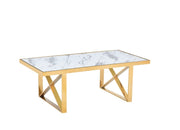 LEVANTO DINING TABLE FEATURES A GOLD BASE WITH MARBLE EFFECT TOP COMBINING LUXURY AND MODREN ELEGANCE 180X90CM