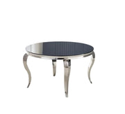 BAROQUE ROUND DINING TABLE WITH A BLACKAND SILVER BASE COMBINING CLASSIC DESIGN WITH A MODREN TOUCH 130X75CM