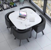 VENDOME DINING SET FEATURES A MARBLE EFFECT TABLE WITH FOUR MATCHING CHAIRS COMBINING ELEGANCE 100X100X75CM