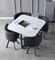 VENDOME DINING SET FEATURES A MARBLE EFFECT TABLE WITH FOUR MATCHING CHAIRS COMBINING ELEGANCE 100X100X75CM
