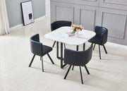VENDOME DINING SET FEATURES A MARBLE EFFECT TABLE WITH FOUR MATCHING CHAIRS COMBINING ELEGANCE 100X100X75CM