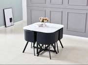 VENDOME DINING SET FEATURES A MARBLE EFFECT TABLE WITH FOUR MATCHING CHAIRS COMBINING ELEGANCE 100X100X75CM