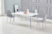 MESA DE COMEDOR AGNES CON BASE PLATEADA Y CUBIERTA EFECTO MÁRMOL BLANCO QUE COMBINA LA ELEGANCIA MODERNA 150X90CM