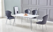 MESA DE COMEDOR AGNES CON BASE PLATEADA Y CUBIERTA EFECTO MÁRMOL BLANCO QUE COMBINA LA ELEGANCIA MODERNA 150X90CM