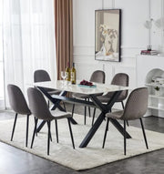 LXE DINING TABLE FEATURES A BLACK BASE WITH A WHITE MARBLE EFFECT TOP COMBINING MODREN ELEGANCE 150X90X75CM