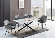 JESSICA RECTANGULAR DINING TABLE FEATURES A WHITE MARBLE TOP WITH A BLACK METAL FEETS 150X90X75CM