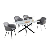 JESSICA RECTANGULAR DINING TABLE FEATURES A WHITE MARBLE TOP WITH A BLACK METAL FEETS 150X90X75CM