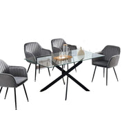 MESA DE COMEDOR RECTANGULAR JESSICA CON DISEÑO MODERNO, TAPA DE CRISTAL TRANSPARENTE Y METAL NEGRO 180X90X75CM