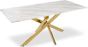 JESSICA RECTANGULAR DINING TABLE FEATURES A WHITE MARBLE TOP AND GOLD METAL FEETS AND 180X90X75CM