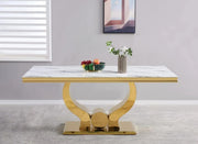 MESA DE COMEDOR TROFY CON CUBIERTA DE MÁRMOL BLANCO Y PATAS DORADAS DE 150X90X75CM