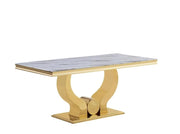 MESA DE COMEDOR TROFY CON CUBIERTA DE MÁRMOL BLANCO Y PATAS DORADAS DE 150X90X75CM