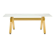 IXE DINING TABLE FEATURES A WHITE MARBLE TOP WITH A GOLD METAL FEETS WITH 180X90X75CM