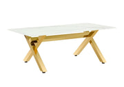 IXE DINING TABLE FEATURES A WHITE MARBLE TOP WITH A GOLD METAL FEETS WITH 180X90X75CM