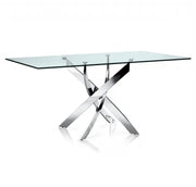 JESSICA RECTANGULAR DINING TABLE FEATURES A TRANSPARENT GLASS TOP WITH A SILVER METAL FEETS 180X90X75CM