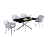 JESSICA RECTANGULAR DINING TABLE FEATURES A BLACK MARBLE TOP WITH A SILVER METAL FEETS 150X90X75CM