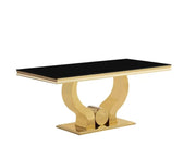 MESA DE COMEDOR TROFY CON MÁRMOL NEGRO Y PATAS DORADAS, QUE COMBINA UN DISEÑO DE ELEGANCIA MODERNA. 180X90X75CM