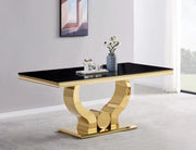 MESA DE COMEDOR TROFY CON MÁRMOL NEGRO Y PATAS DORADAS, QUE COMBINA UN DISEÑO DE ELEGANCIA MODERNA. 180X90X75CM