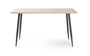 MESA DE COMEDOR AMMO CON TAPA DE ROBLE RAYADO Y PATAS DE METAL NEGRO QUE COMBINAN DISEÑO MODERNO 120X70CM