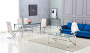 MAJESTIQUE DINING TABLE FEATURES A TRANSPARENT GLASS WITH A SILVER LEGS WITH 150X90X75CM