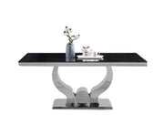 TROFY DINING TABLE FEATURES A BLACK MARBLE  WITH A SILVER FEETS COMBINING MODREN ELEGANCE DESIGN 180X90X75CM