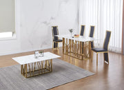 MESA DE COMEDOR PORTOFINO CON CUBIERTA DE MÁRMOL BLANCO Y PATAS DORADAS QUE COMBINAN UN DISEÑO DE ELEGANCIA MODERNA 180X90X75CM