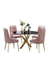 JESSICA DINING TABLE FEATURES A BLACK MARBLE TOP WITH A GOLD METAL FEETS COMBINING MODREN ELEGANCE FINISH 120X75CM