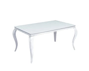 BAROQUE  DINING TABLE  FEATURES AND ULTRA WHITE TOP WITH A SILVER  BASE FEETS 150X90X75CM