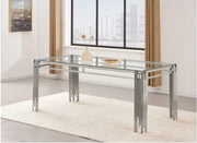 FLUTE DINING TABLE TRANSPARENT GLASS TOP WITH SILVER LEGS WITH MODREN DESIGN WITH ELEGANT DETAILING 150X90X75CM