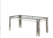 FLUTE DNING ATBLE WITH TRANSPARENT GLASS TOP WITH SILVER LEGS WITH ELEGANT DESIGN 180X90X75CM