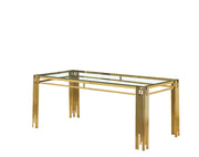 MESA DE COMEDOR FLUTE CON TAPA DE CRISTAL TRANSPARENTE, PATAS DORADAS Y DISEÑO DE ELEGANCIA MODERNA 150X90X75CM