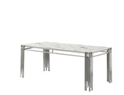 FLUTE DINING TABLE WITH WHITE MARBLE TOP WITH SILVER LEGS COMBINING MODREN ELEGANCE DESIGN 180X90X75CM