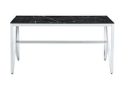 MAJESTIQUE DINING TABLE FEATURES A BLACK MARBLE EFFECT GLASS TOP WITH A SILVER FEETS WITH ELEGANT DESIGN 150X90X75CM