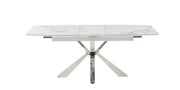 MESA DE COMEDOR EXTENSIBLE CON TAPA DE CERÁMICA EFECTO MÁRMOL BLANCO Y PATAS PLATEADAS 160/200X90X75CM