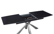 MESA DE COMEDOR EXTENSIBLE CON ENCIMERA DE CERÁMICA CON EFECTO MÁRMOL NEGRO Y PATAS PLATEADAS 160/200X90X75CM