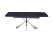 MESA DE COMEDOR EXTENSIBLE CON ENCIMERA DE CERÁMICA CON EFECTO MÁRMOL NEGRO Y PATAS PLATEADAS 160/200X90X75CM