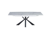 EXTENDABLE DINING TABLE FEATURES A WHITE MARBLE EFFECT CERAMIC TOP WITH A BLACK METAL FEETS 160/200X90X75CM
